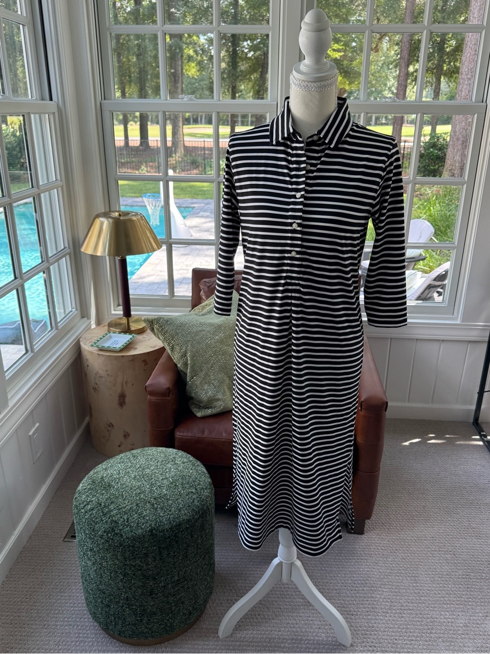 Vineyard Vines Black and White Striped Midi Shirt Dress